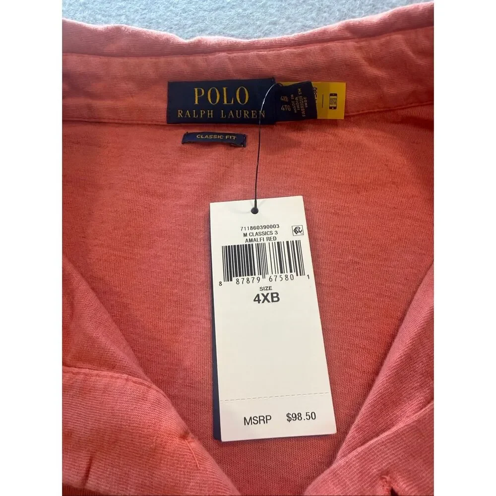 NEW Polo Ralph Lauren M classics 3 Amalfi red polo shirt 4X cotton linen blend
